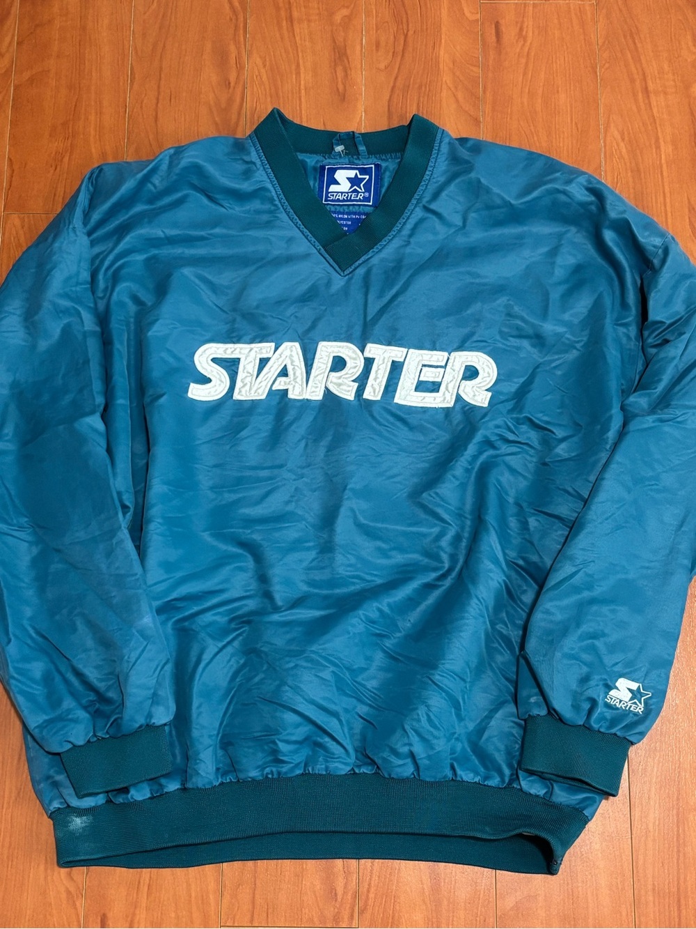 Vintage Starter Teal V-Neck Pullover Jacket - Teal / White Logo - Size XXL